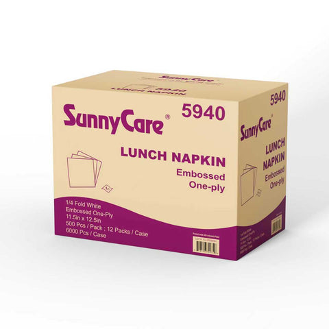 SunnyCare 5940 Embossed Lunch Napkins, One-Ply, White, 12 Packs/Case
