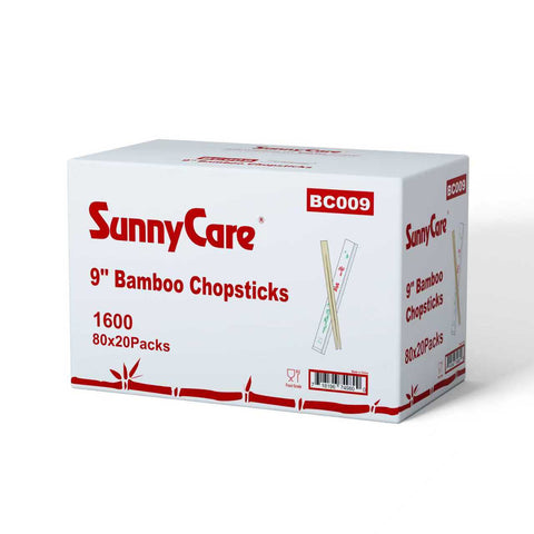 BC009 7 9'' Bamboo Chopsticks (Paper Wrapped) 80x20Packs 1600Count