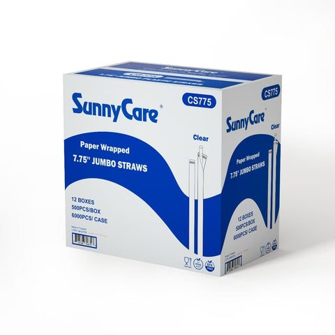 CS775 7 3/4'' Jumbo Clear Wrapped Straw (Paper Wrapped) 500pcs/box 12box 6000 Count