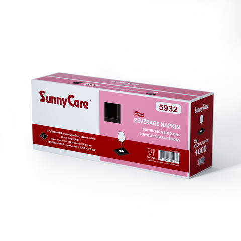 SunnyCare 5932 Black Premium 1-ply 9" x 9" 1/4 fold Beverage Napkin 250/Pack ; 1000/case