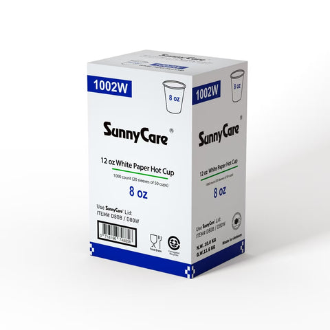 1002W 8oz White Paper Hot Cup (20sleeves of 50cups) 1000Count