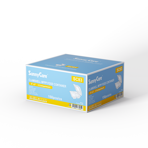 SunnyCare SC83 8" x 8" Natural-Colored Take Out Box (3-Compartment) – 200/Case
