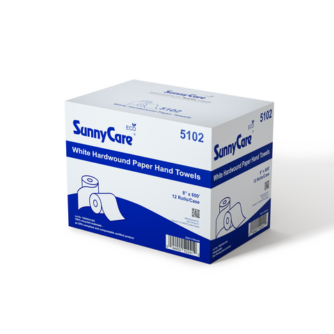 SunnyCare 5102 White Hardwound Roll Paper Towels – 12 Rolls/Case