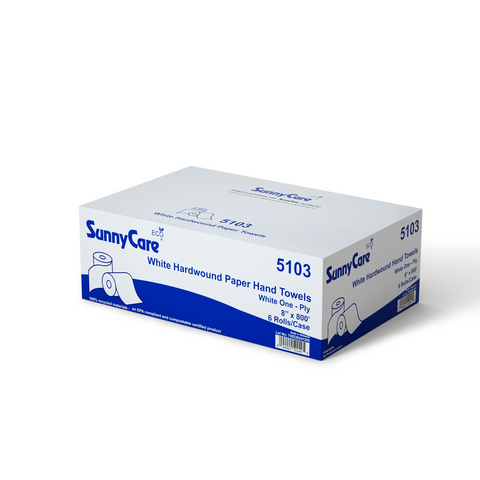 SunnyCare 5103 White Hardwound Roll Paper Towels – 6 Rolls/Case