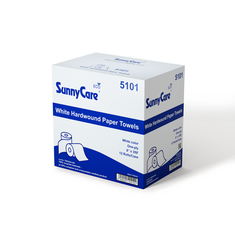 SunnyCare 5101 White Hardwound Roll Paper Towels – 12 Rolls/Case