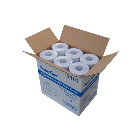 SunnyCare 5101 White Hardwound Roll Paper Towels – 12 Rolls/Case