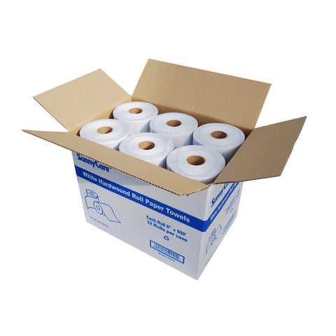 SunnyCare 5102 White Hardwound Roll Paper Towels – 12 Rolls/Case