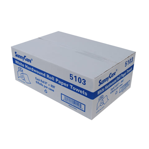 SunnyCare 5103 White Hardwound Roll Paper Towels – 6 Rolls/Case