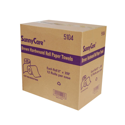SunnyCare 5104 Brown Hardwound Roll Paper Towels – 12 Rolls/Case