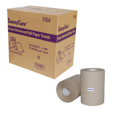 SunnyCare 5104 Brown Hardwound Roll Paper Towels – 12 Rolls/Case