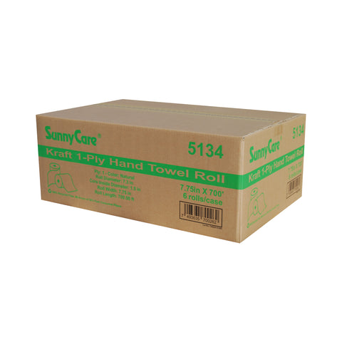 SunnyCare 5134 Kraft 1-Ply Hand Towel Roll, 7.75" x 700', 6 Rolls/Case