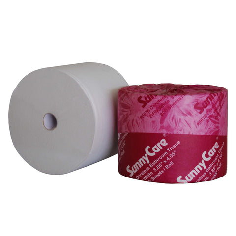 SunnyCare 5676 2-Ply White Coreless Bathroom Tissue – 36 Rolls/Case