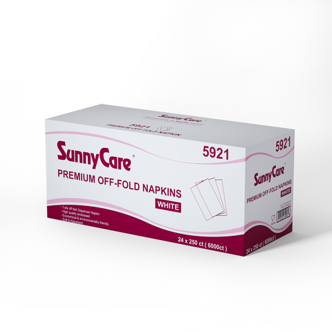 SunnyCare 5921 Premium Off-Fold Napkins, White, 24 x 250 Count (6000 Total)