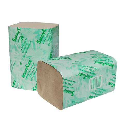 SunnyCare Plus 5960P Brown Premium 2-Ply V-Fold Tabletop Dispenser Napkin 10.25''*6.5'' 250/pk 6000cs
