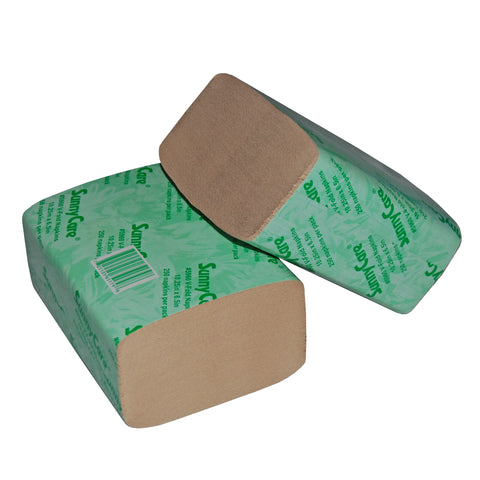 SunnyCare Plus 5960P Brown Premium 2-Ply V-Fold Tabletop Dispenser Napkin 10.25''*6.5'' 250/pk 6000cs