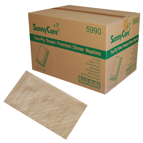 SunnyCare 5990 Eco Kraft 2-Ply Premium Dinner Napkins, 1/8 Fold, 3000 Napkins/Case