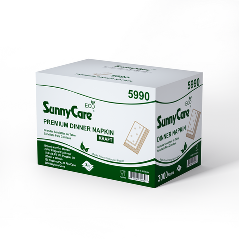 SunnyCare 5990 Eco Kraft 2-Ply Premium Dinner Napkins, 1/8 Fold, 3000 Napkins/Case