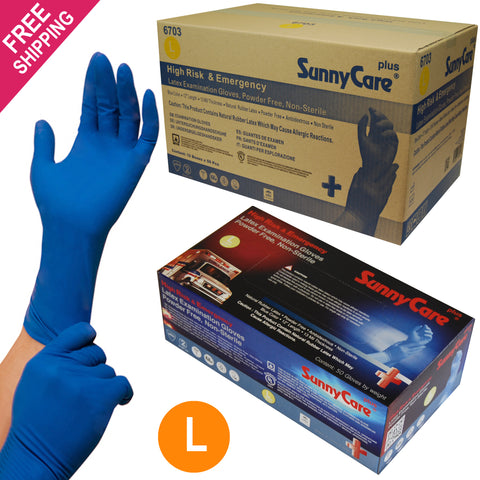SunnyCare #6703 13mil Latex Disposable Gloves L Powder Free 500 Count