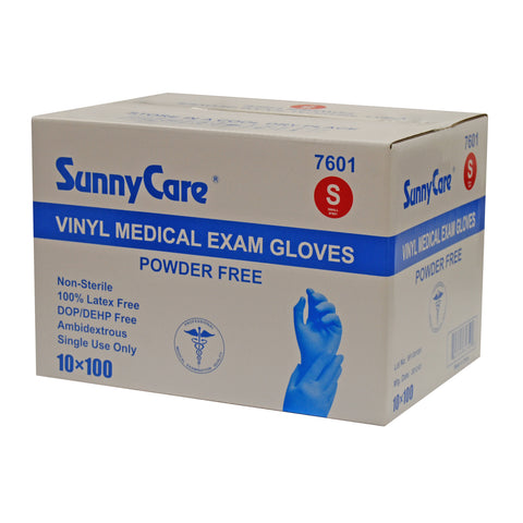 SunnyCare #7601 Powder Free Vinyl Medical Examination Gloves Small Size - 1000 Count Latex Free