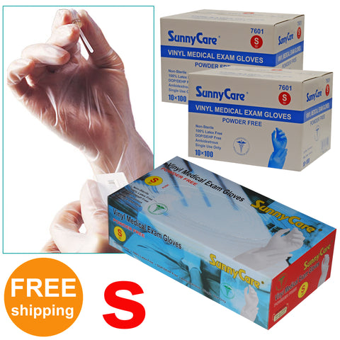 SunnyCare #7601 Powder Free Vinyl Medical Examination Gloves Small Size - 1000 Count Latex Free