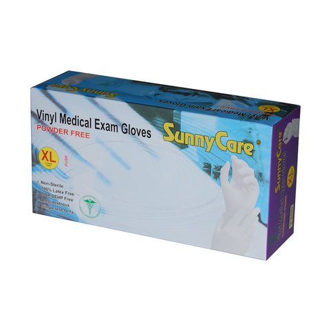 SunnyCare #7604 Powder Free Vinyl Medical Examination Gloves XL Size - 100 Count Latex Free