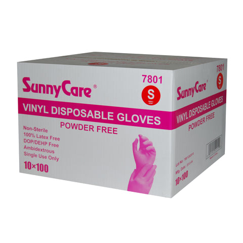 SunnyCare Vinyl Disposable Gloves Powder Free Small Size 7801 - 1000 Count Latex & Nitrile Free