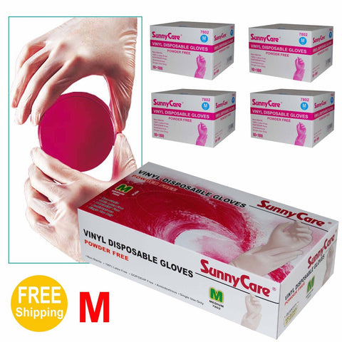 SunnyCare Vinyl Disposable Gloves Powder Free M Size 7802 - 1000 Count Latex & Nitrile Free