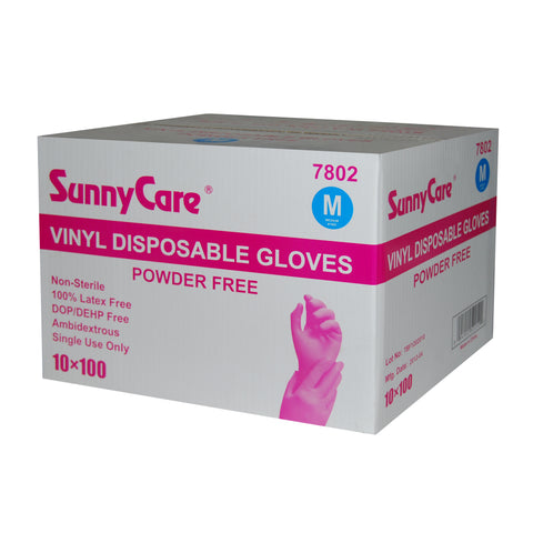 SunnyCare Vinyl Disposable Gloves Powder Free M Size 7802 - 1000 Count Latex & Nitrile Free