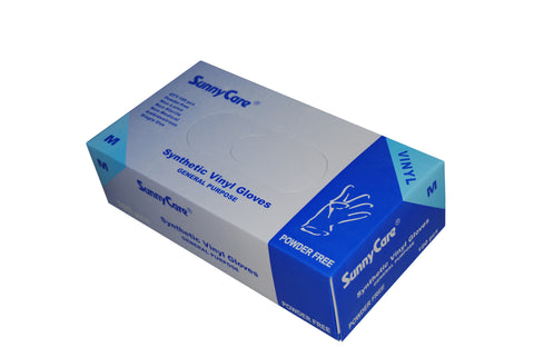 SunnyCare Vinyl Disposable Gloves Powder Free M Size 7802 - 100 Count Latex & Nitrile Free