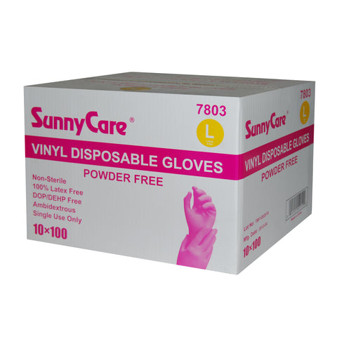 SunnyCare Vinyl Disposable Gloves Powder Free L Size 7803 - 1000 Count Latex & Nitrile Free