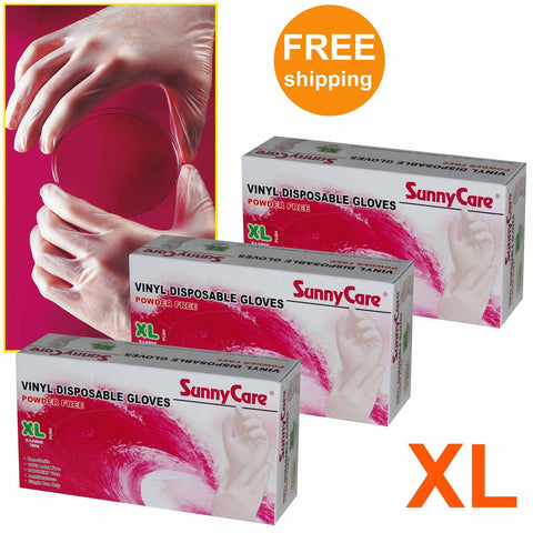 SunnyCare Vinyl Disposable Gloves Powder Free XL Size 7804 - 1000 Count Latex & Nitrile Free