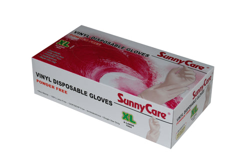 SunnyCare Vinyl Disposable Gloves Powder Free XL Size 7804 - 100 Count Latex & Nitrile Free
