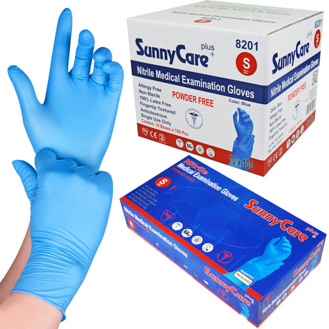 SunnyCare #8201 4.0mil Bule Nitrile Exam Gloves Powder Free S 128 Case Free Shipping