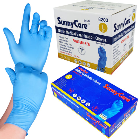 SunnyCare #8203 4.0mil Bule Nitrile Exam Gloves Powder Free L 64 Case Free Shipping