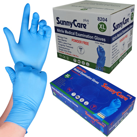 SunnyCare #8204 4.0mil Bule Nitrile Exam Gloves Powder Free XL 1000Count