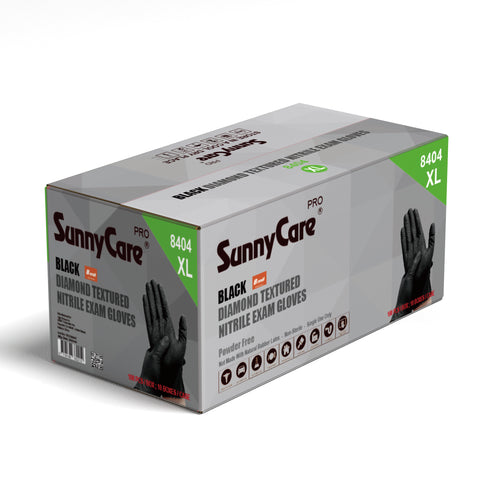 SunnyCare 8404 Pro Black Diamond Textured Nitrile Exam Gloves – 8 Mil, Powder Free, XL, 1000 Count