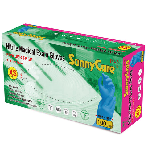 SunnyCare #8600 5.5mil Bule Nitrile Exam Gloves Powder Free XS 100Count