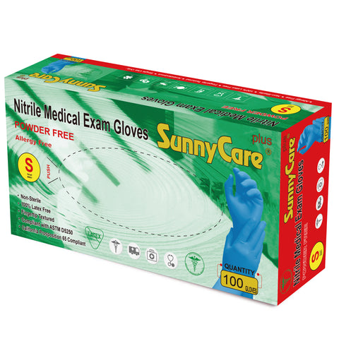 SunnyCare #8601 5.5mil Bule Nitrile Exam Gloves Powder Free S 100Count