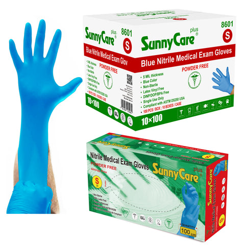 SunnyCare #8601 5.5mil Bule Nitrile Exam Gloves Powder Free S 1000Count