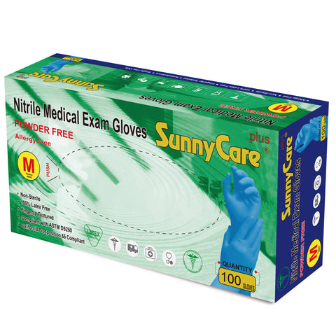 SunnyCare #8602 5.5mil Bule Nitrile Exam Gloves Powder Free M 100Count
