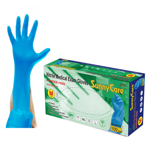 SunnyCare #8602 5.5mil Bule Nitrile Exam Gloves Powder Free M 100Count