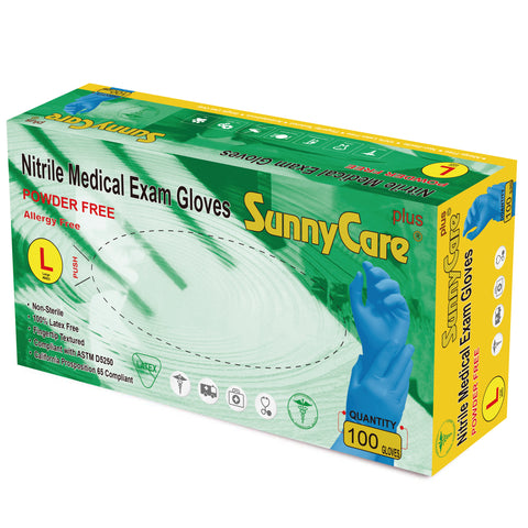 SunnyCare #8603 5.5mil Bule Nitrile Exam Gloves Powder Free L 100Count