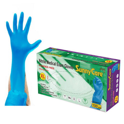 SunnyCare #8604 5.5mil Bule Nitrile Exam Gloves Powder Free XL 100Count