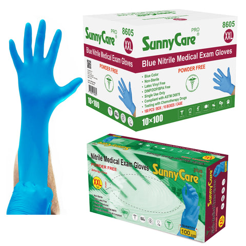 SunnyCare #8605 5.5mil Bule Nitrile Exam Gloves Powder Free XXL 1000Count