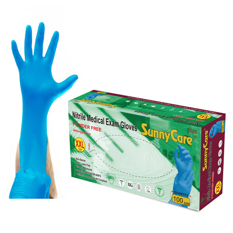 SunnyCare #8605 5.5mil Bule Nitrile Exam Gloves Powder Free XXL 100Count