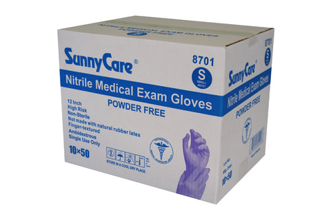 SunnyCare #8701 8.0mil 12'' Blue Nitrile Exam Gloves Powder Free S 500Count