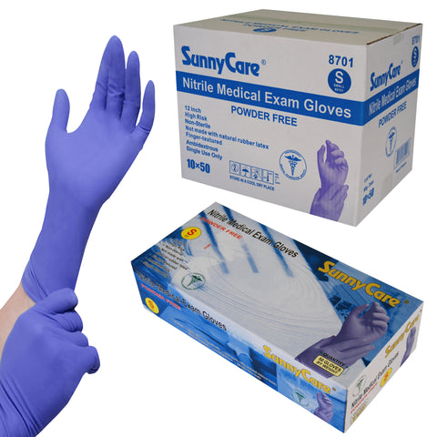 SunnyCare #8701 8.0mil 12'' Blue Nitrile Exam Gloves Powder Free S 500Count