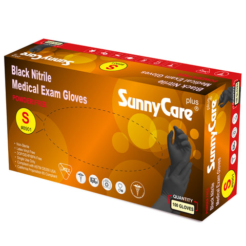 SunnyCare #8901 5.5mil Black Nitrile Exam Gloves Powder Free S 100Count