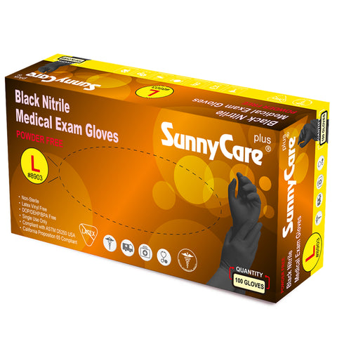 SunnyCare #8903 5.5mil Black Nitrile Exam Gloves Powder Free L 100Count