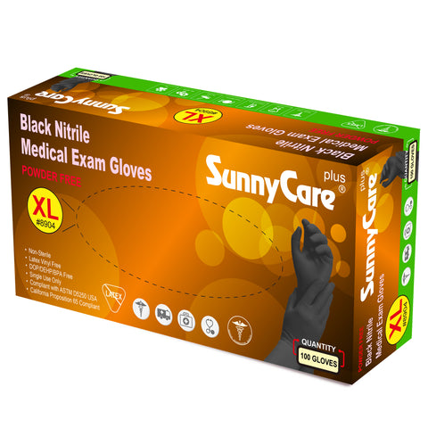 SunnyCare #8904 5.5mil Black Nitrile Exam Gloves Powder Free XL 1000Count
